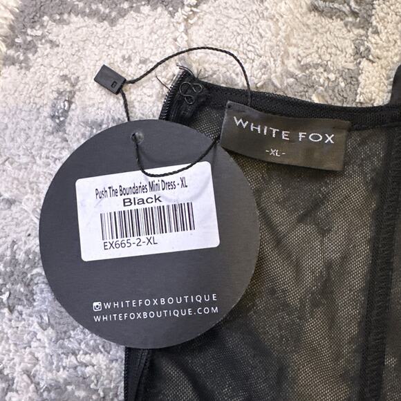 New White Fox Push the Boundaries Mini Dress XL Black Shirred Sheer Bustier NWT - Picture 6 of 8